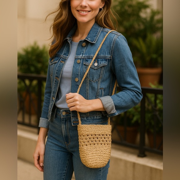 Handbags - 💝 Woven Small Straw Bag with Blue Interior. A phone fits perfectly.‎ Beach!